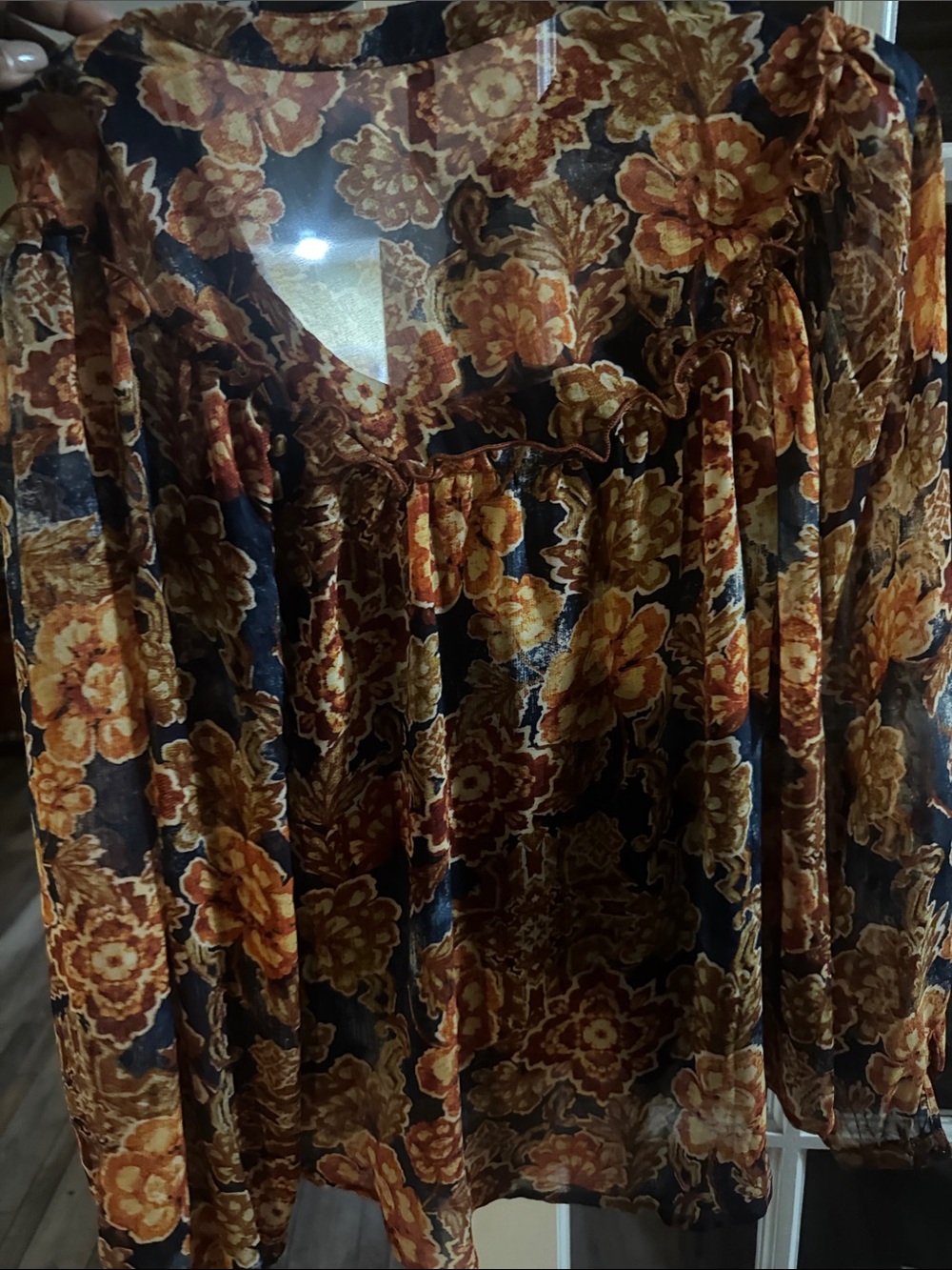 Sheer Floral Open-Front Tunic - Rust Multi - Picture 4 of 5